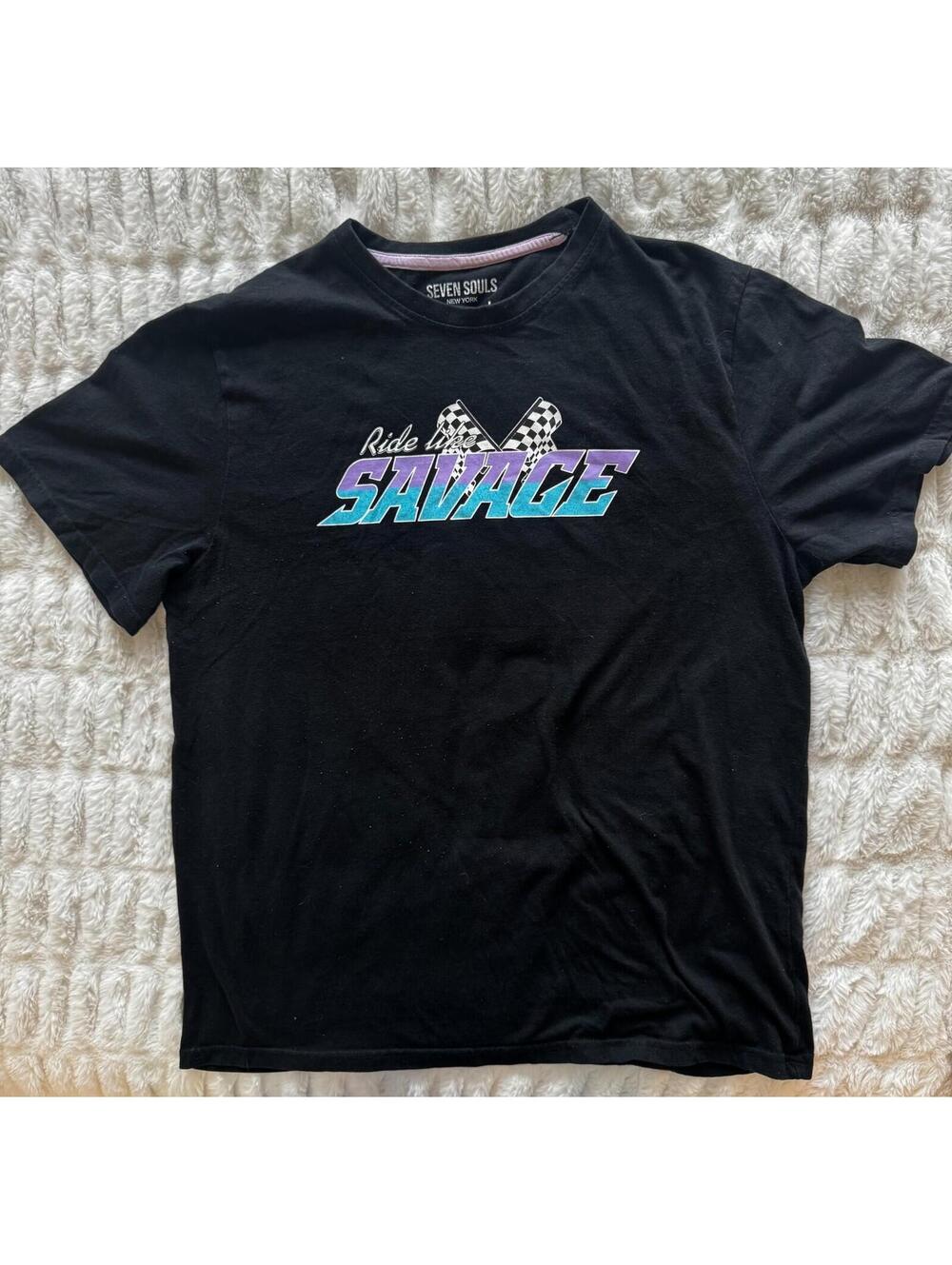 Seven Souls New York Ride Like Savage T Shirt Mens Large Black Graphic Racing Ca